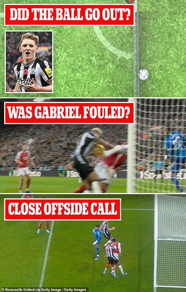 Officials had to assess three separate incidents before the decision to award Anthony Gordon's winning goal against Arsenal
