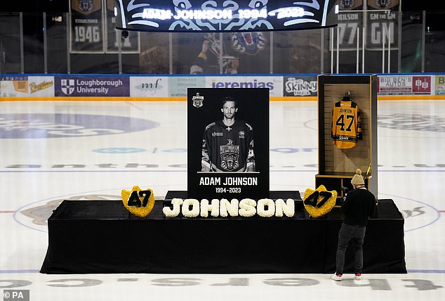 A memorial was placed on the ice showing Johnson's number 47 and his yellow playing shirt